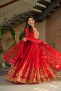 Red Anarkali Gown With Dupatta For Wedding