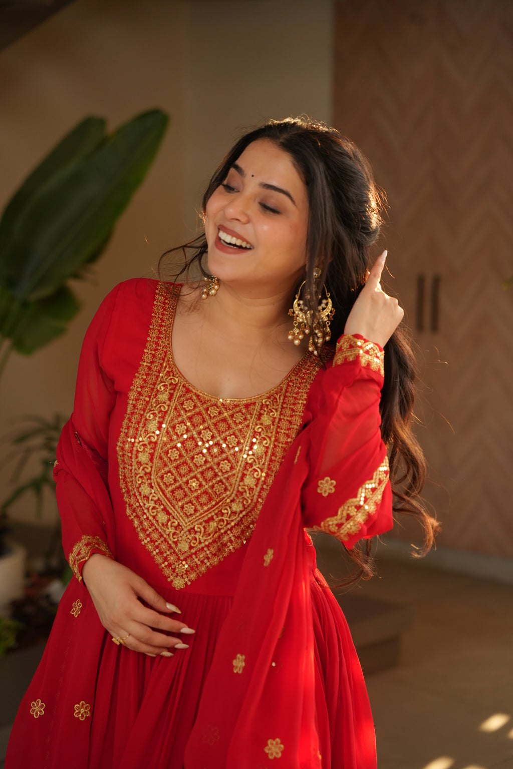Red Anarkali Gown With Dupatta For Wedding