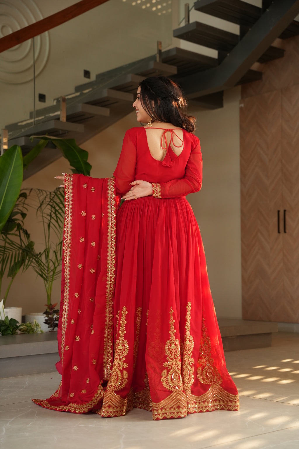 Red Anarkali Gown With Dupatta For Wedding