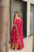 Red Georgette Gown With Dupatta For Wedding