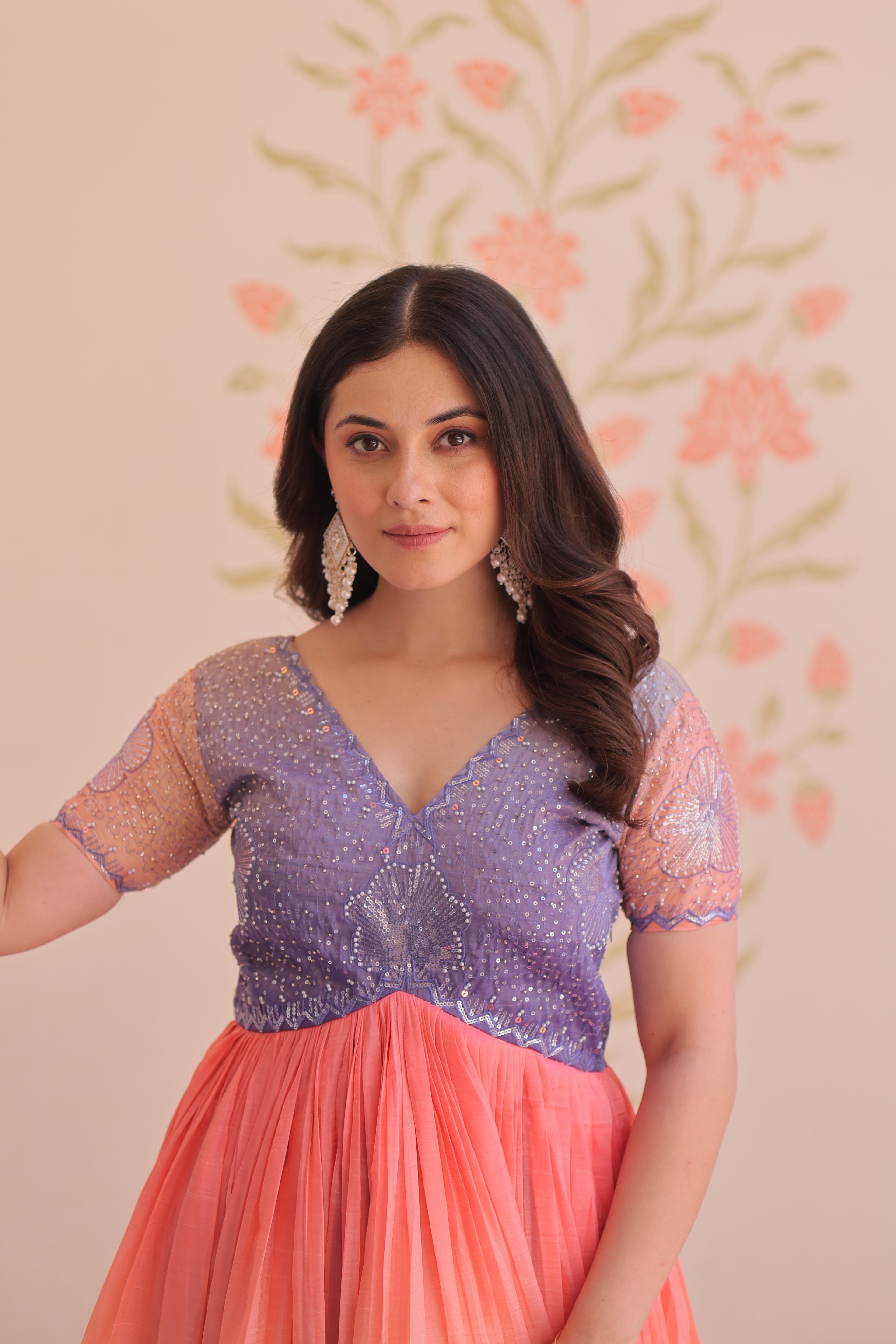 Multicolor Gold Crush Padding Long Dress