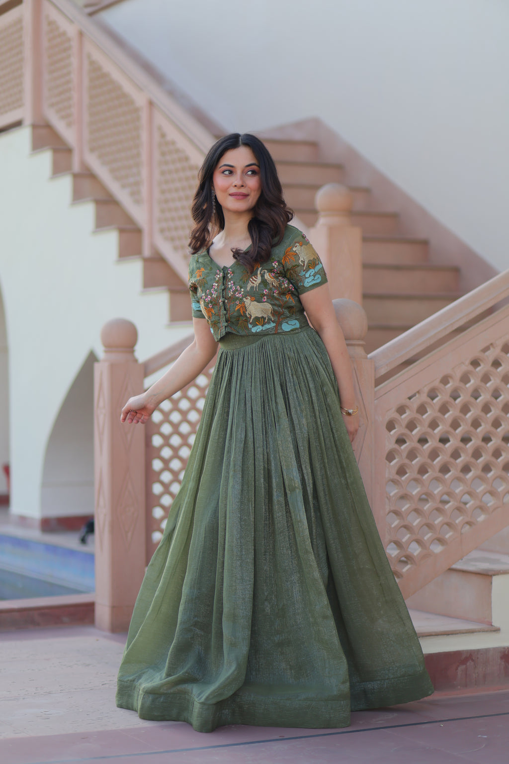 Fern Green Ethnic Gown With Koti For Women