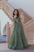 Fern Green Ethnic Gown With Koti For Women