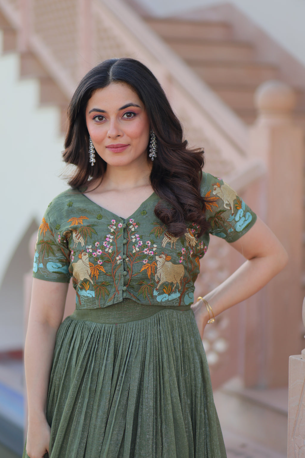 Fern Green Ethnic Gown With Koti For Women