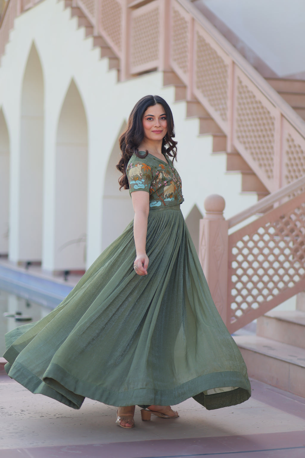 Fern Green Ethnic Gown With Koti For Women