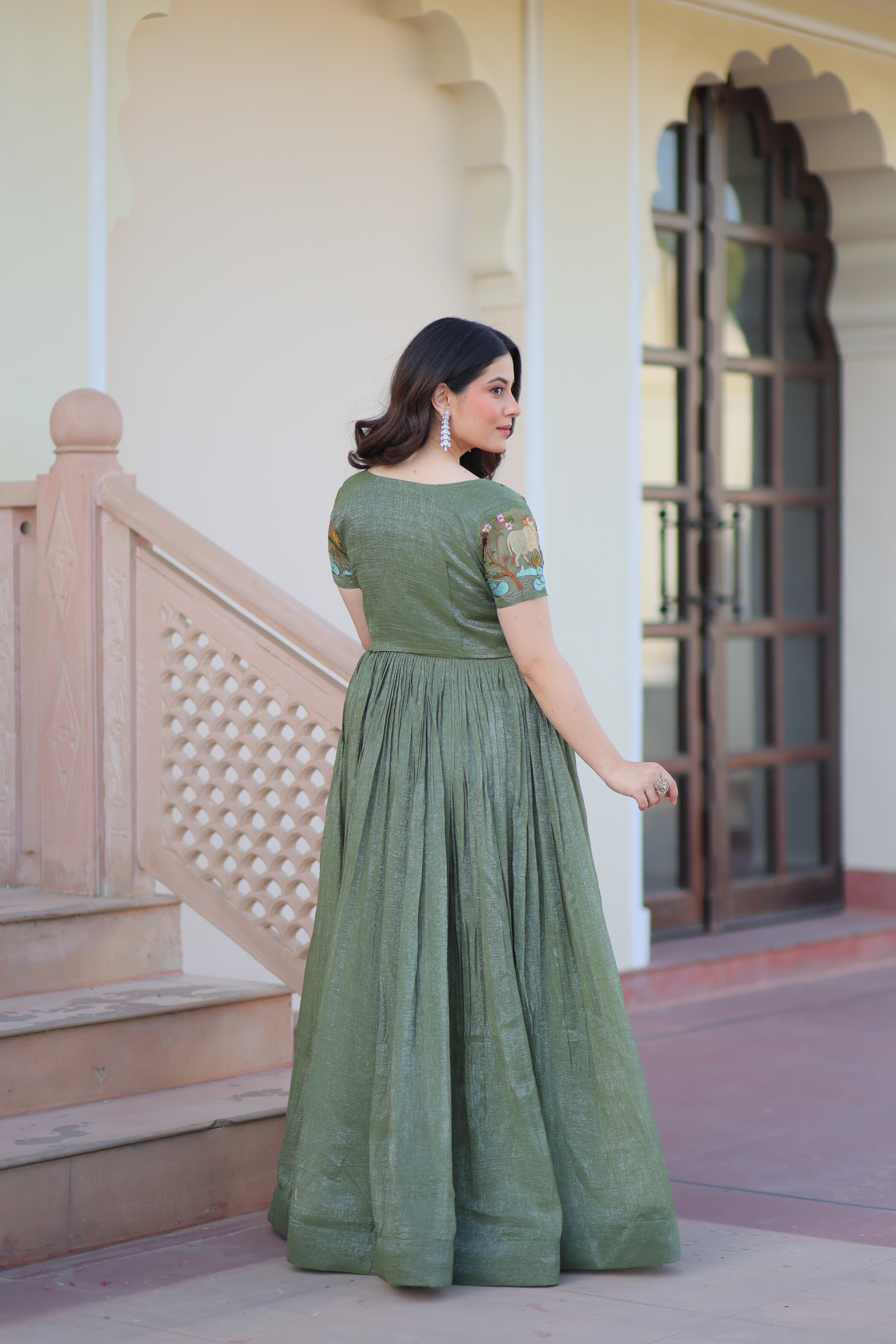 Fern Green Ethnic Gown With Koti For Women