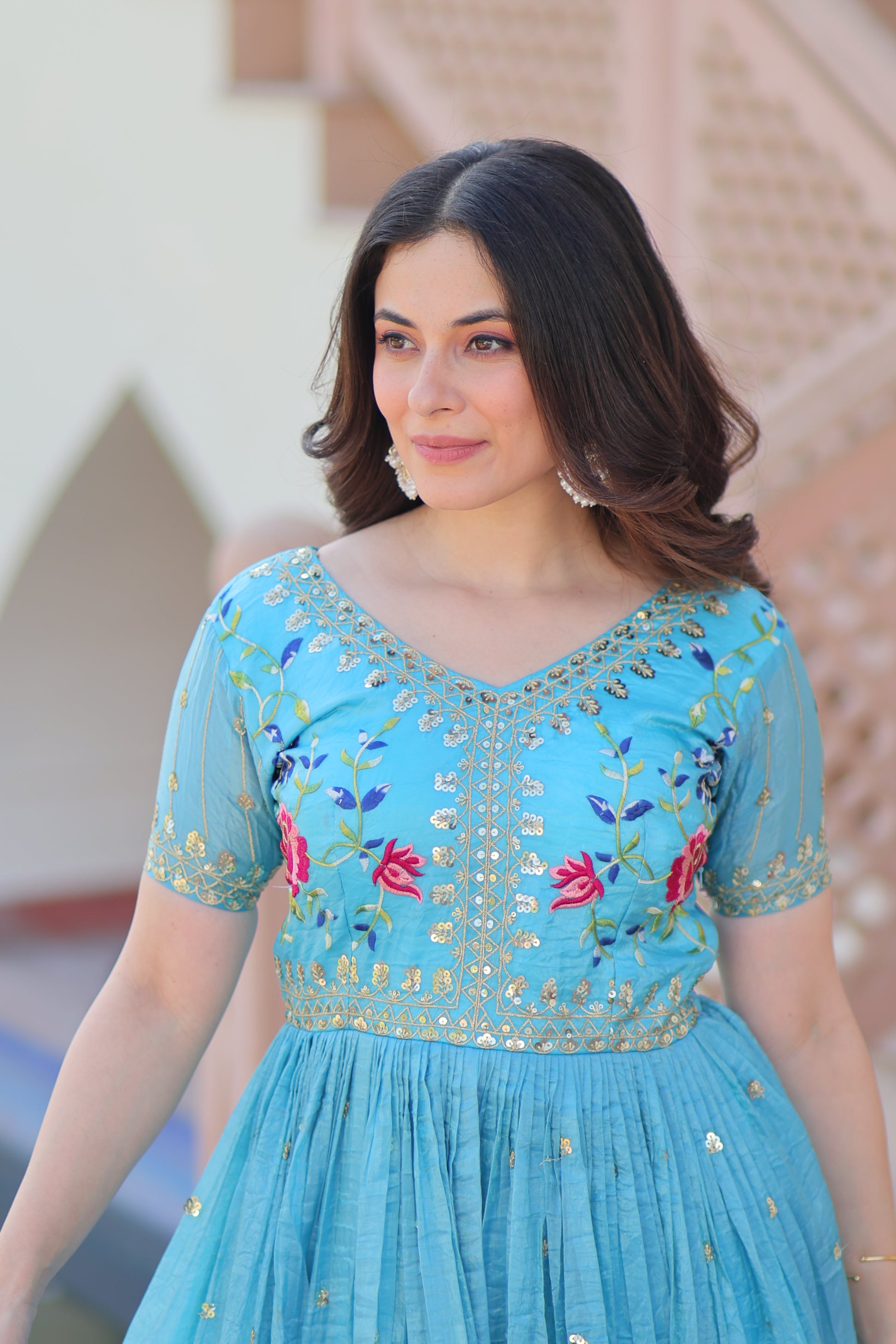 Teal Embroidery Ethnic Dress
