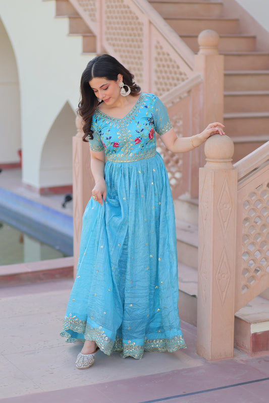 Teal Embroidery Ethnic Dress