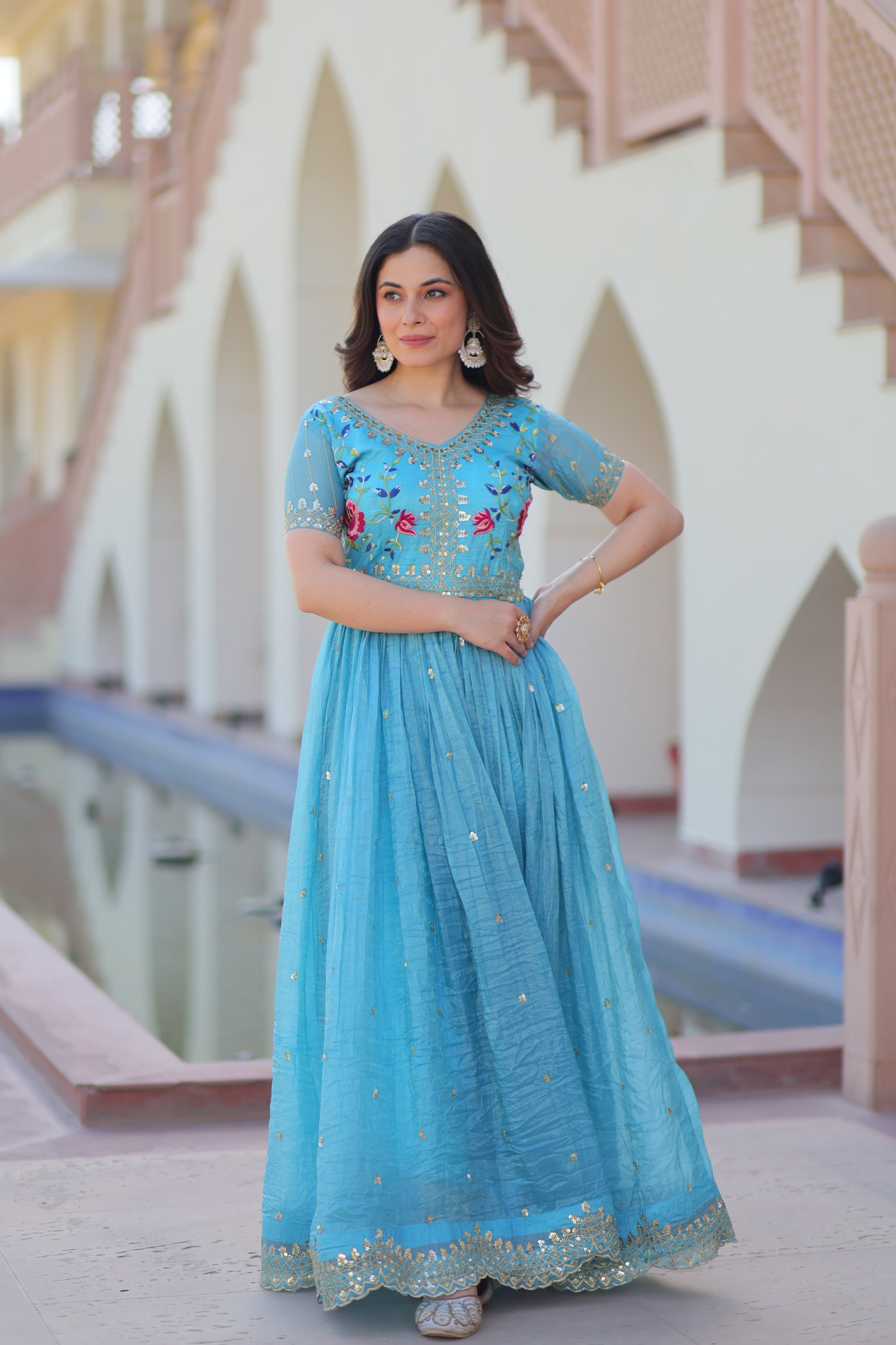 Teal Embroidery Ethnic Dress