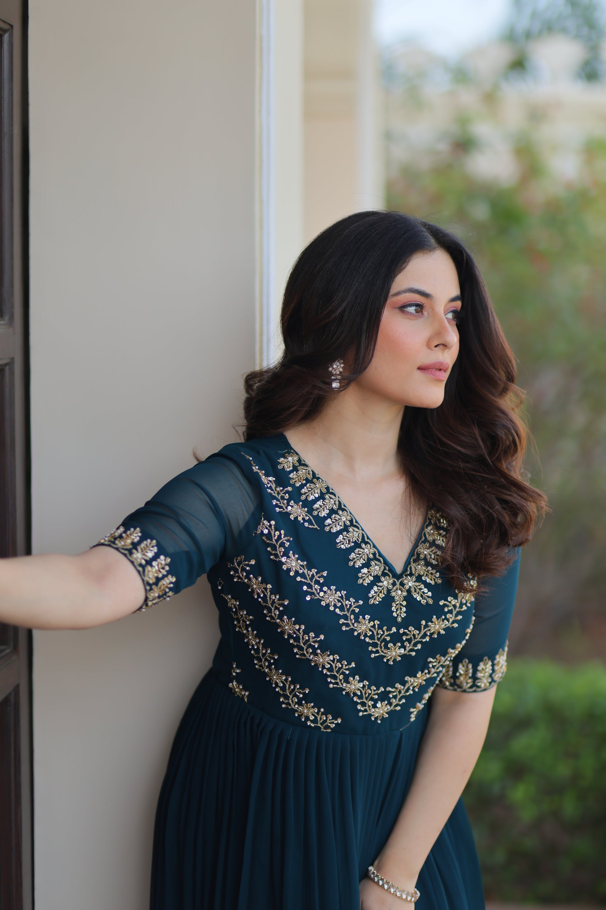 Rama Embroidery Georgette Ethnic Gown