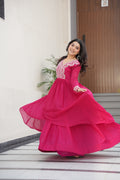 Pink Georgette Double Flair Ethnic Gown