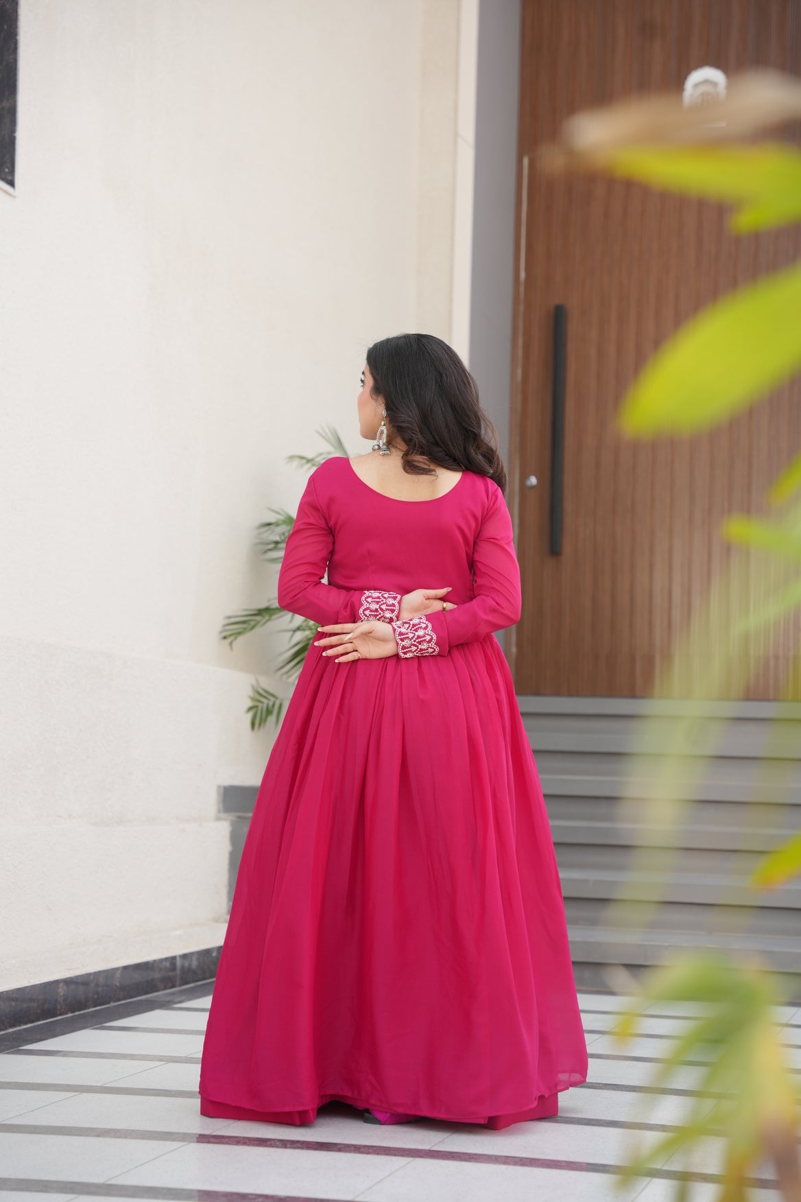 Pink Georgette Double Flair Ethnic Gown