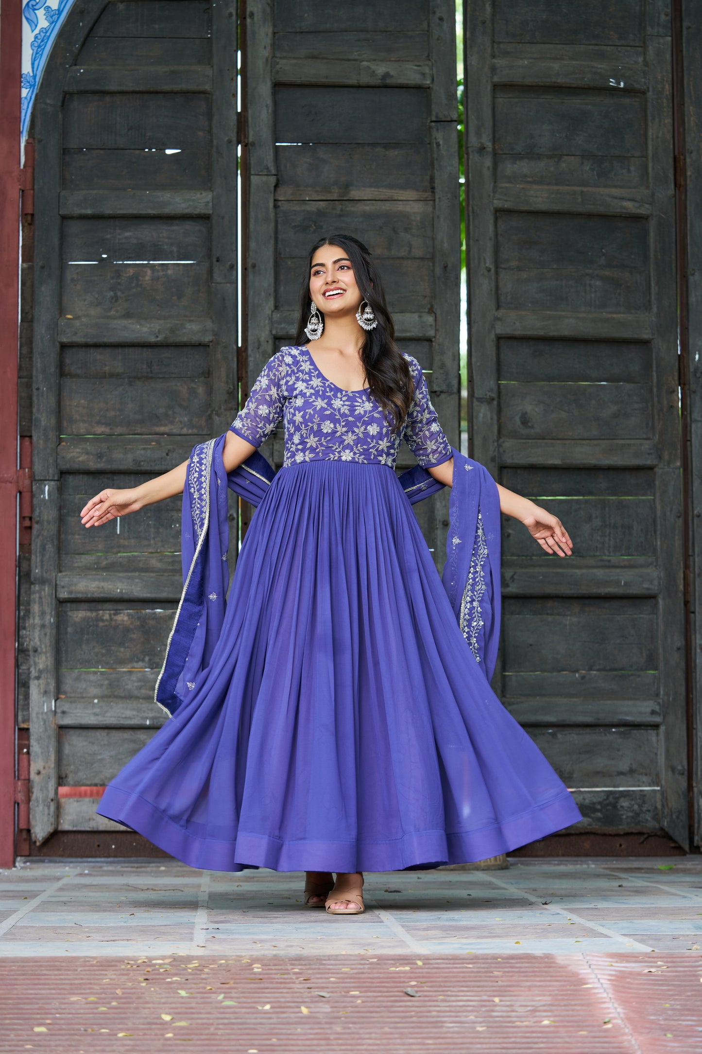 Blue Embroidered work Ethnic Gown