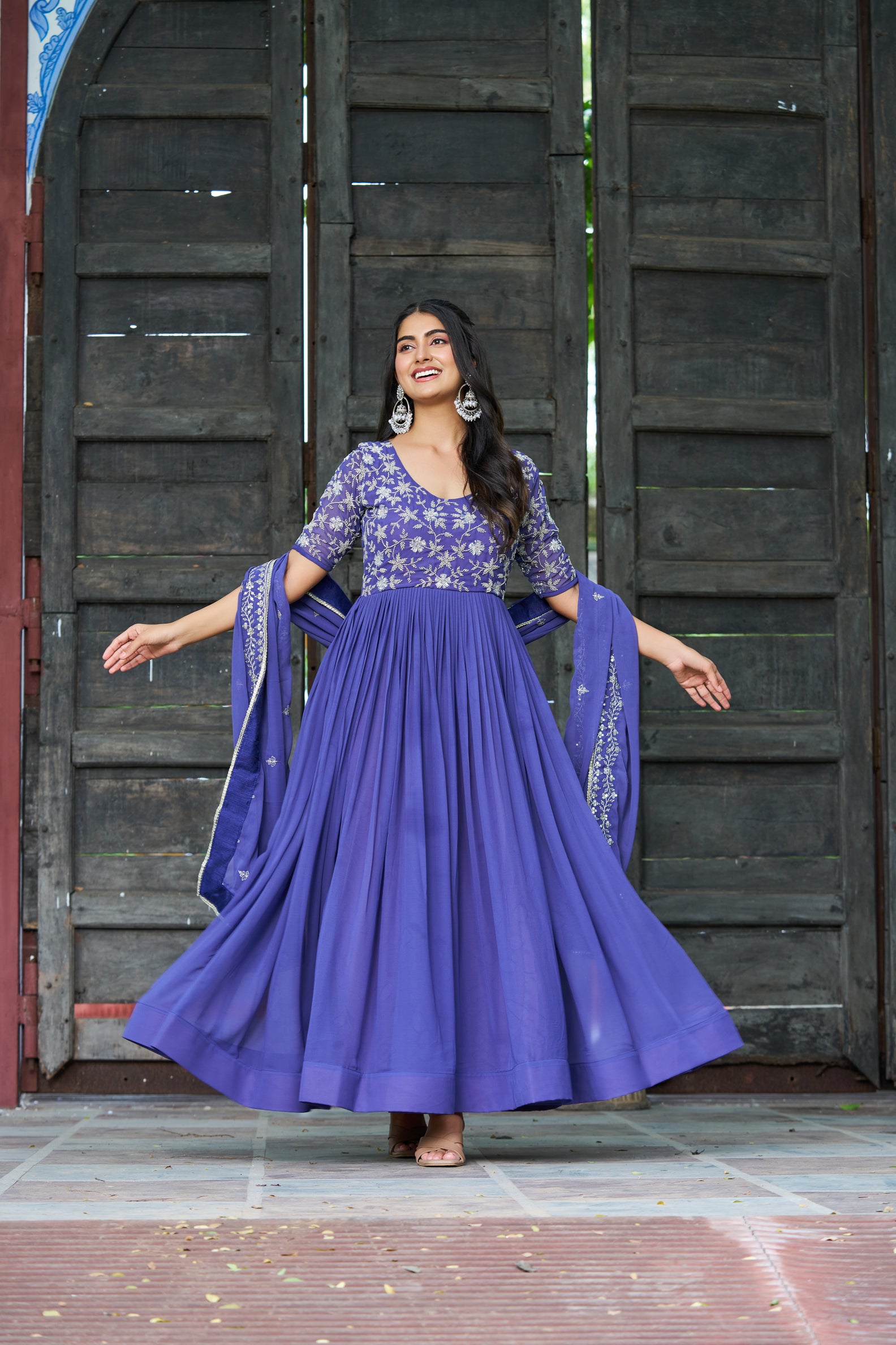 Blue Embroidered work Ethnic Gown