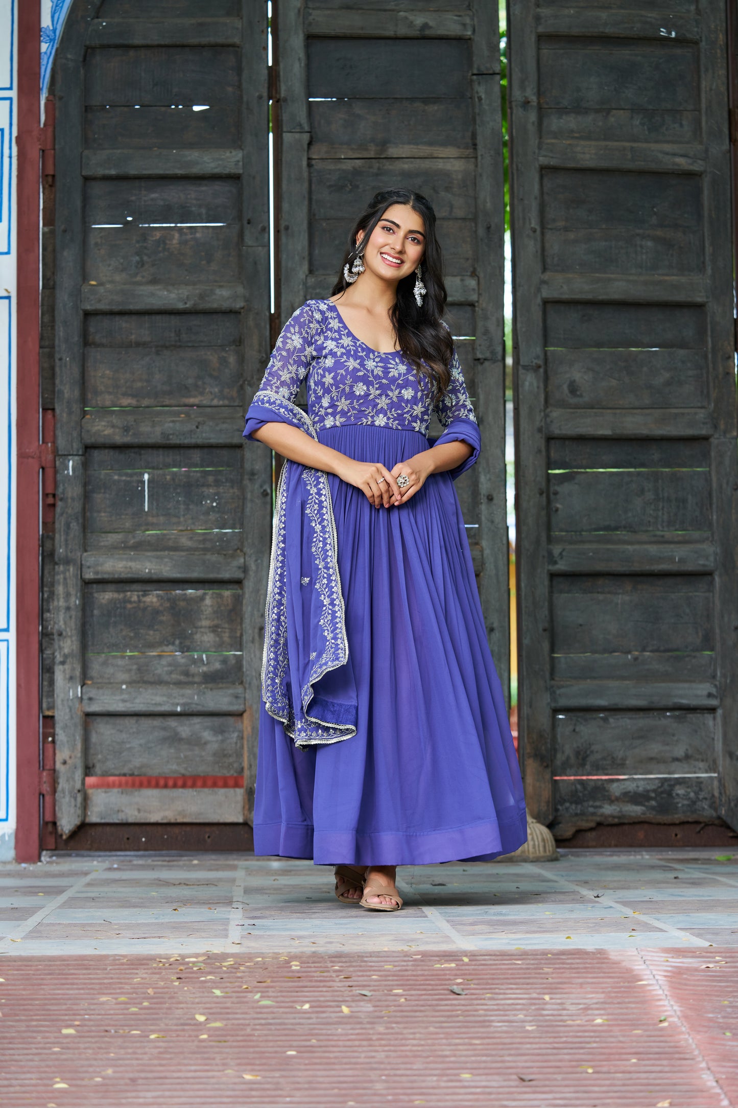 Blue Embroidered work Ethnic Gown