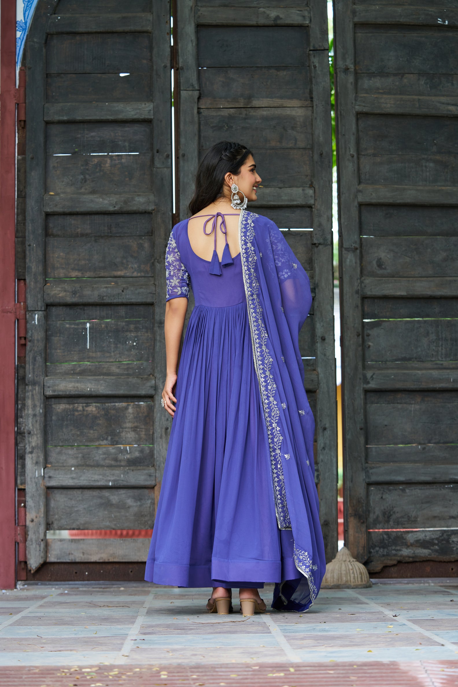 Blue Embroidered work Ethnic Gown