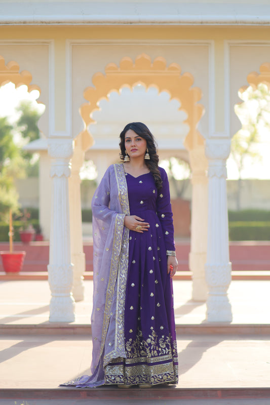 purple anarkali suit party wear