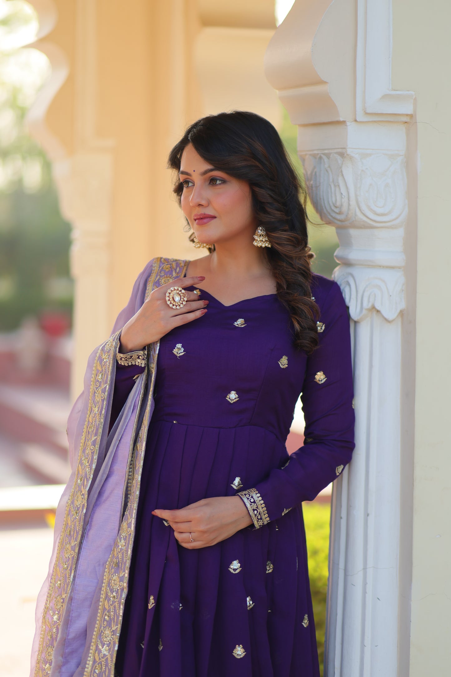 purple anarkali suit party wear