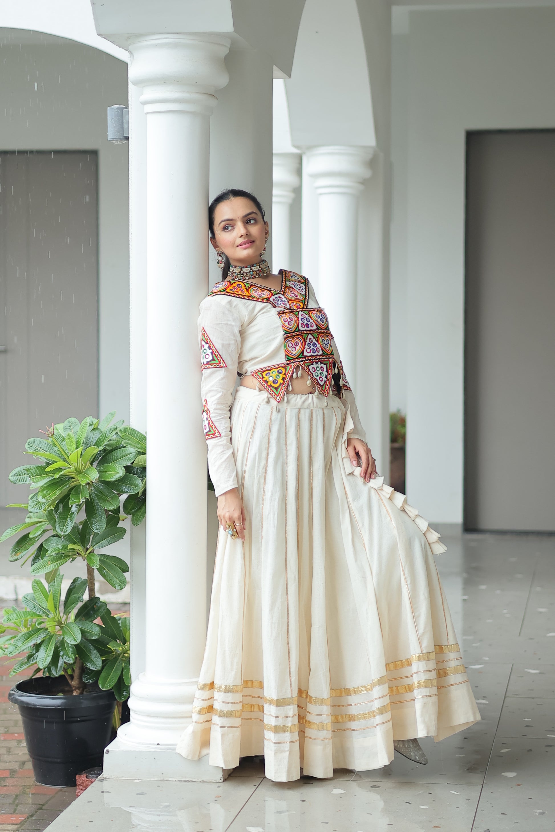 White Gota-Patti Navratri Lehenga Choli