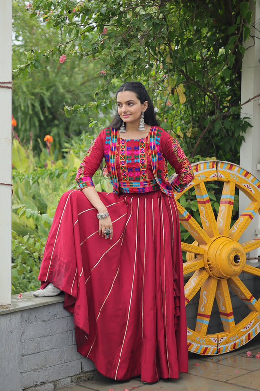 Maroon Silk Gota-patti Navratri Lehenga Choli