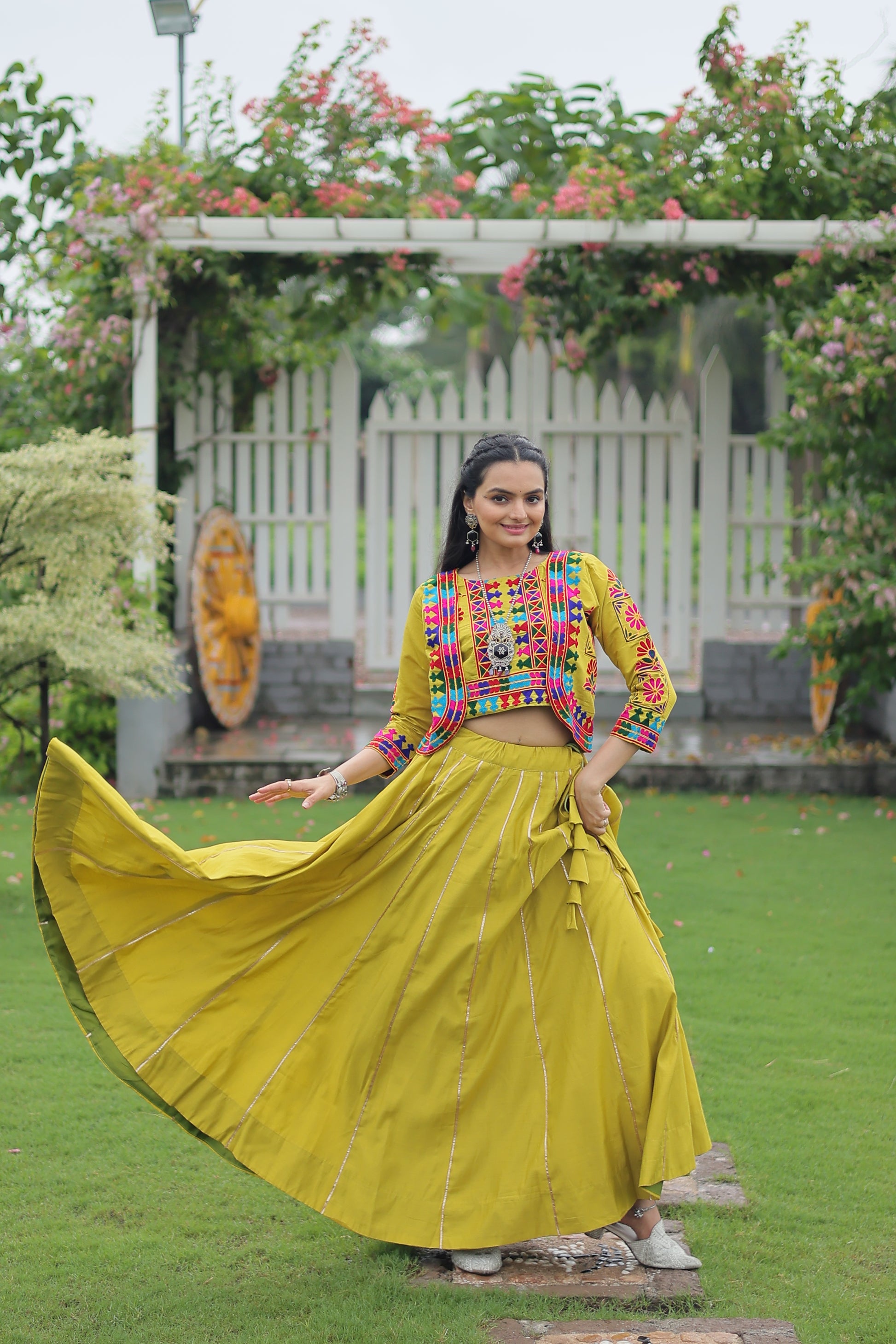 Citrine Silk Gota-patti Navratri Lehenga Choli