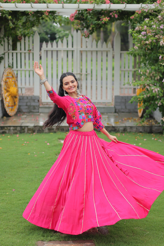 Pink Silk Gota-patti Navratri Lehenga Choli