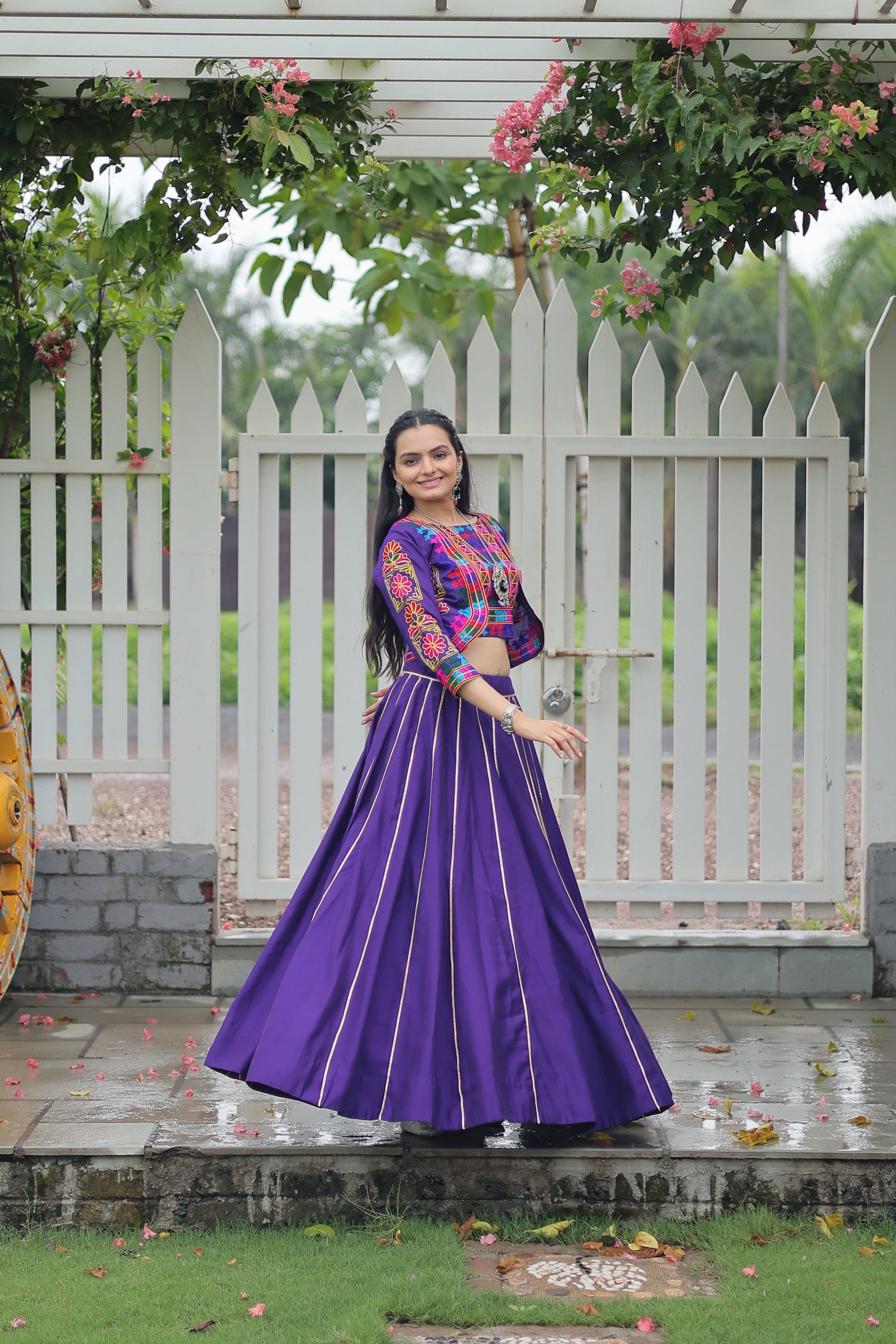 Purple Silk Gota-patti Navratri Lehenga Choli