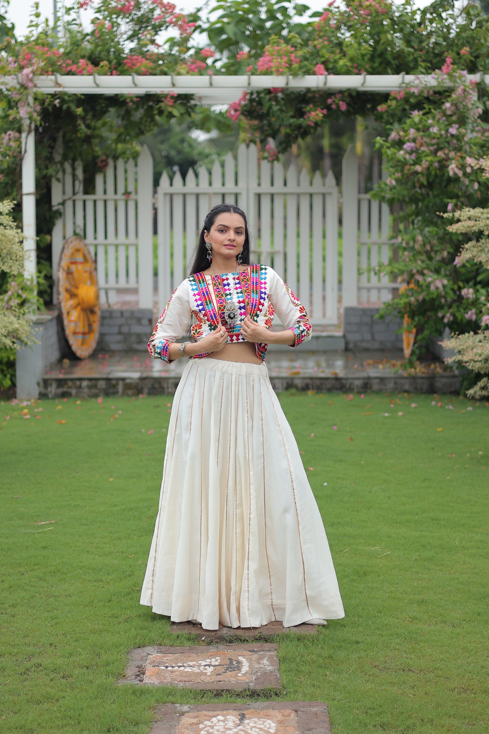 White Silk Gota-patti Navratri Lehenga Choli