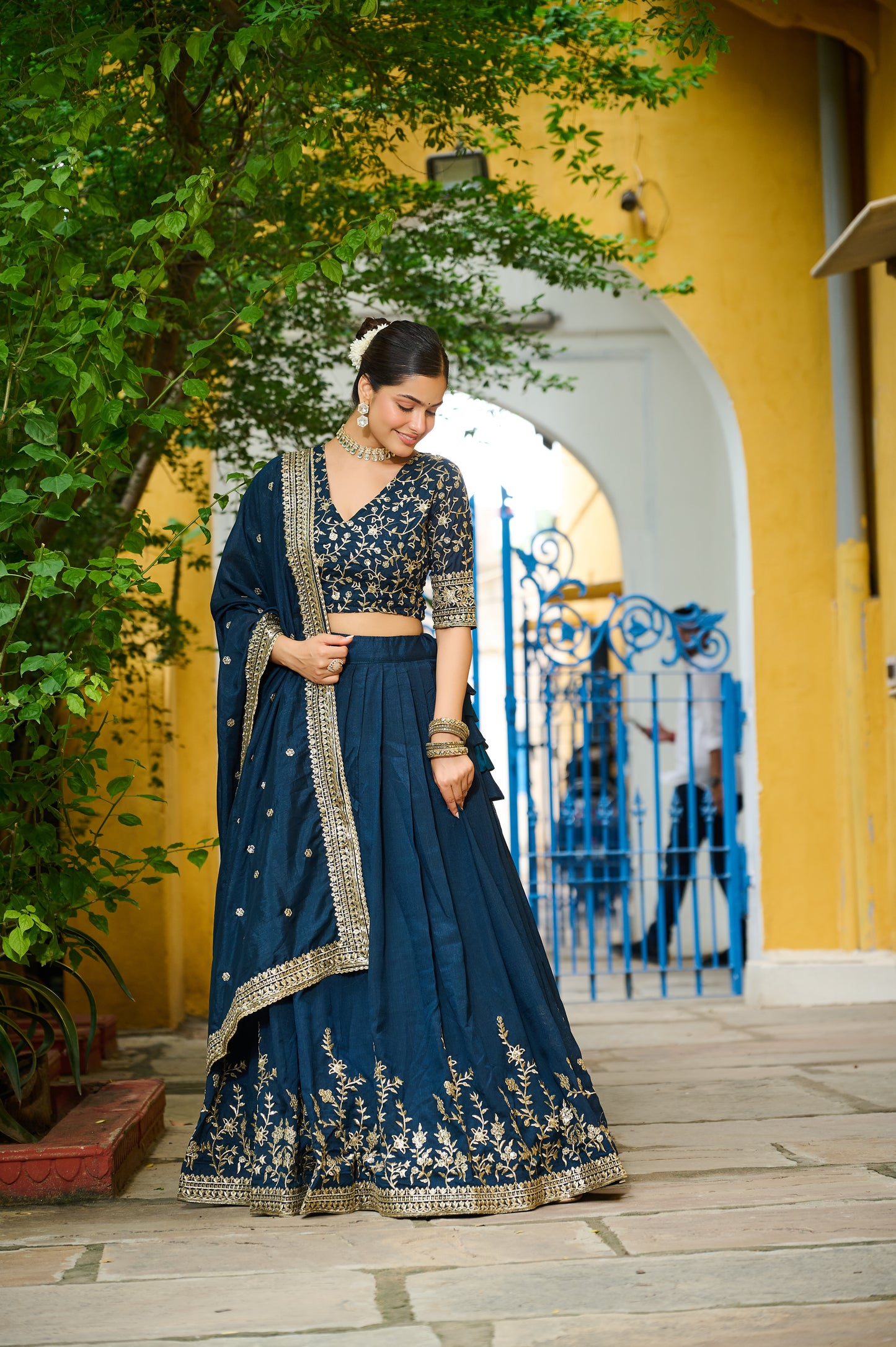 Blue Silk Embroidered Work Lehenga Choli