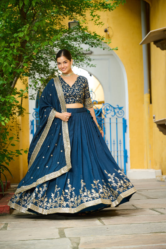 Blue Silk Embroidered Work Lehenga Choli