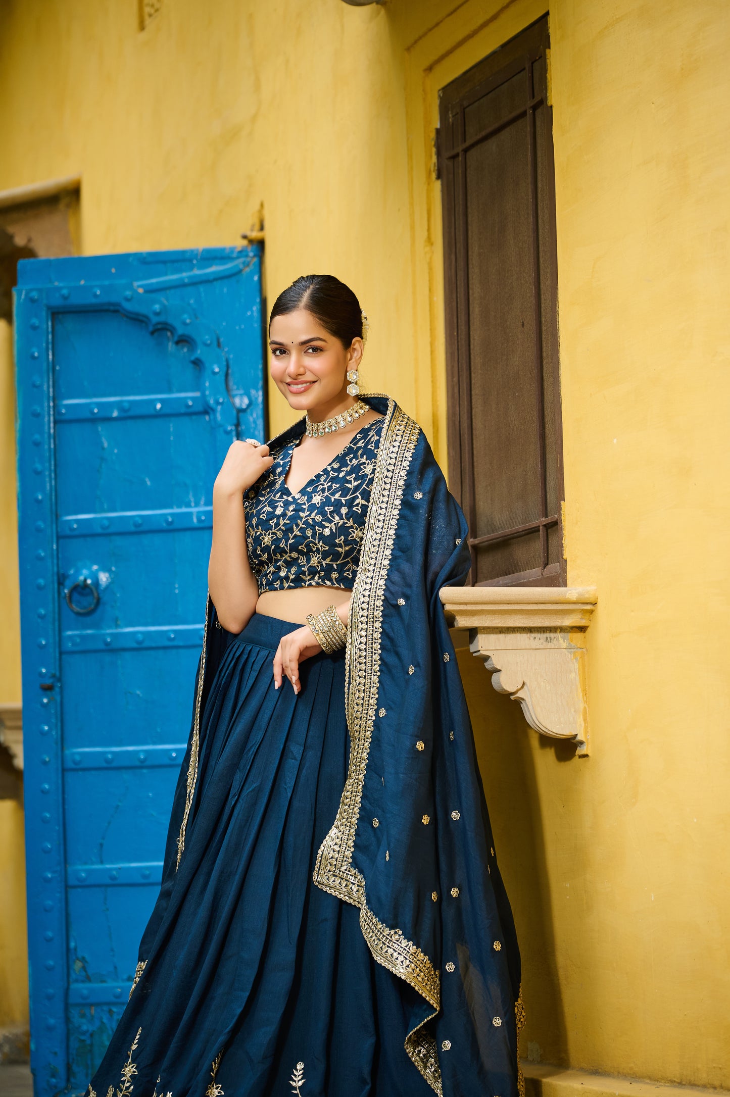 Blue Silk Embroidered Work Lehenga Choli