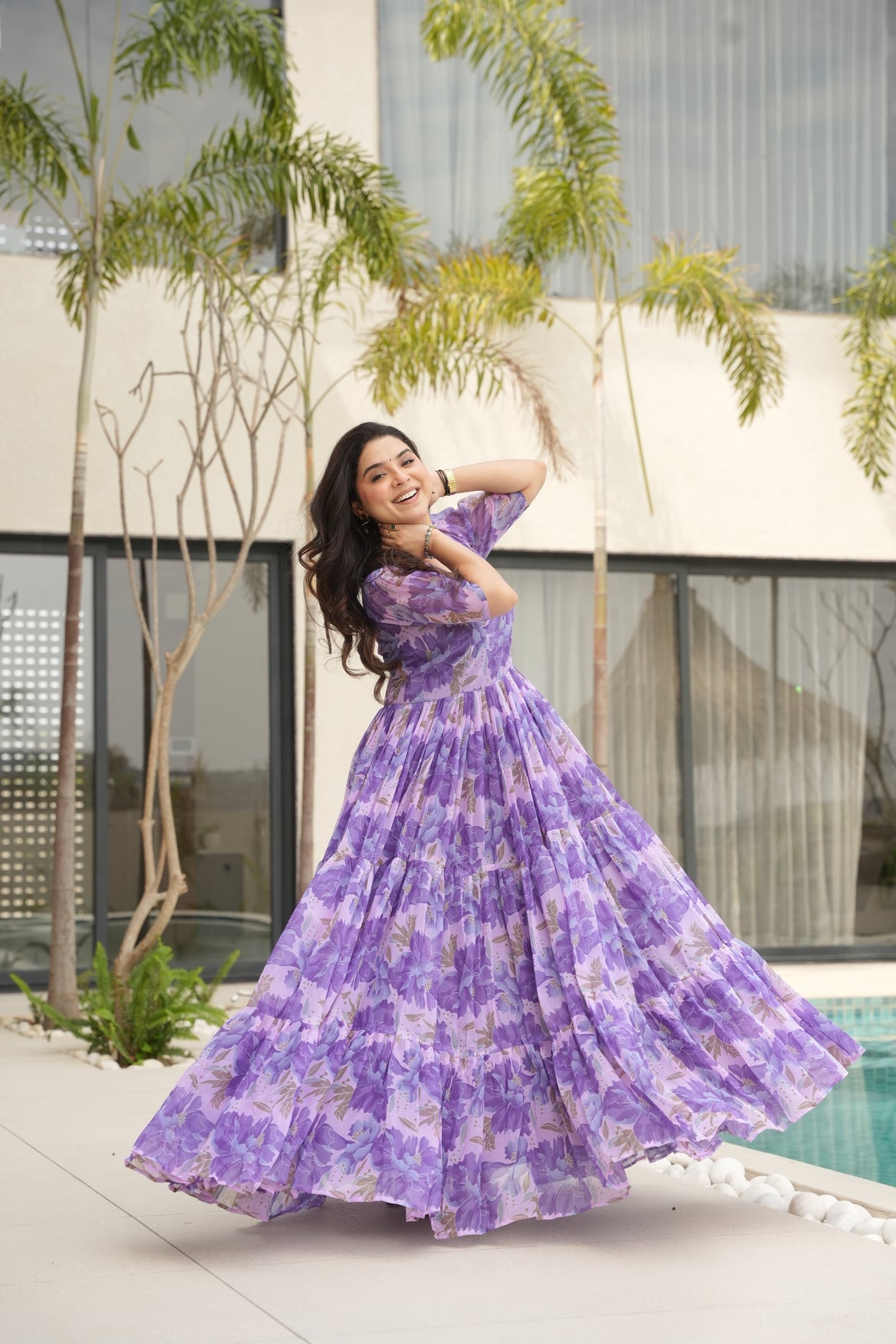 Blue Georgette Printed Dress