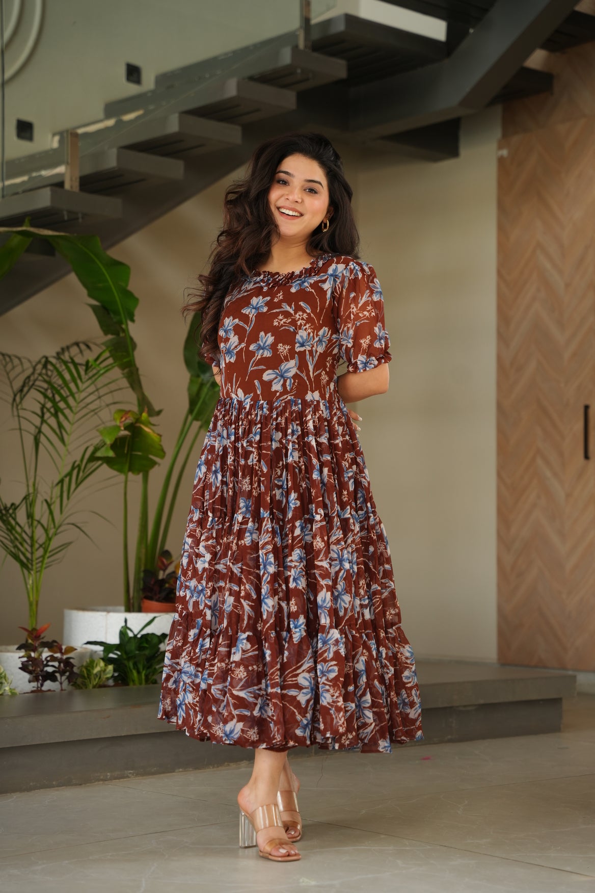 Maroon Georgette Print Cocktail Dresses