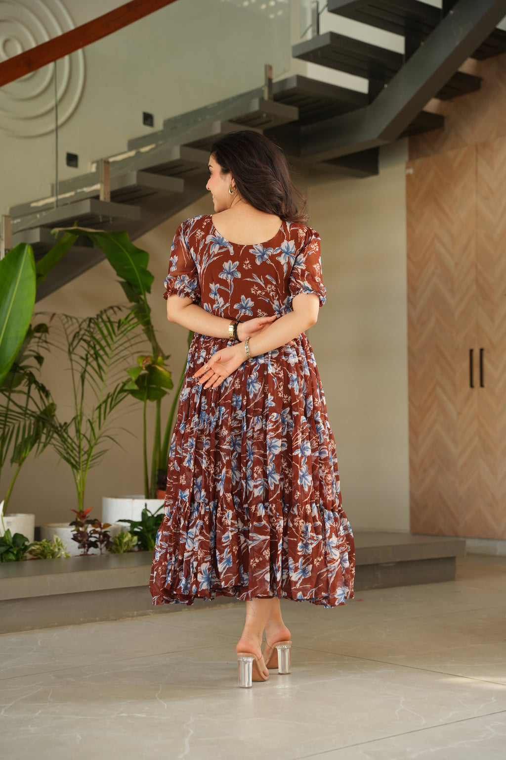 Maroon Georgette Print Cocktail Dresses
