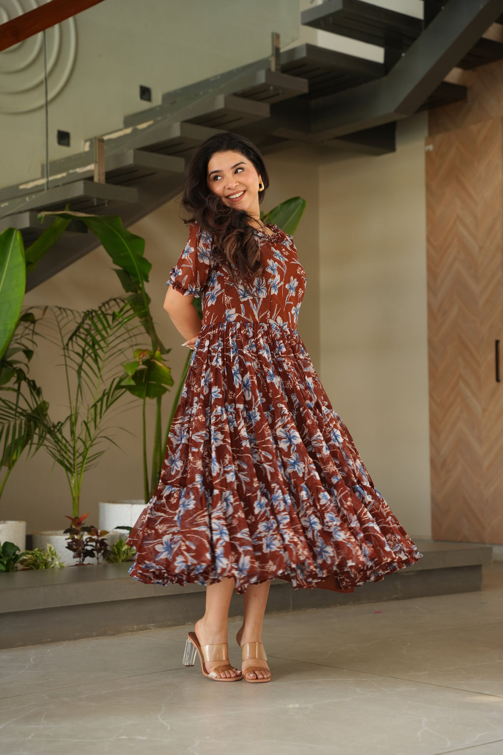 Maroon Georgette Print Cocktail Dresses
