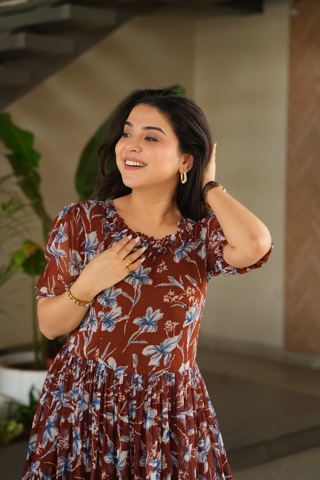 Maroon Georgette Print Cocktail Dresses