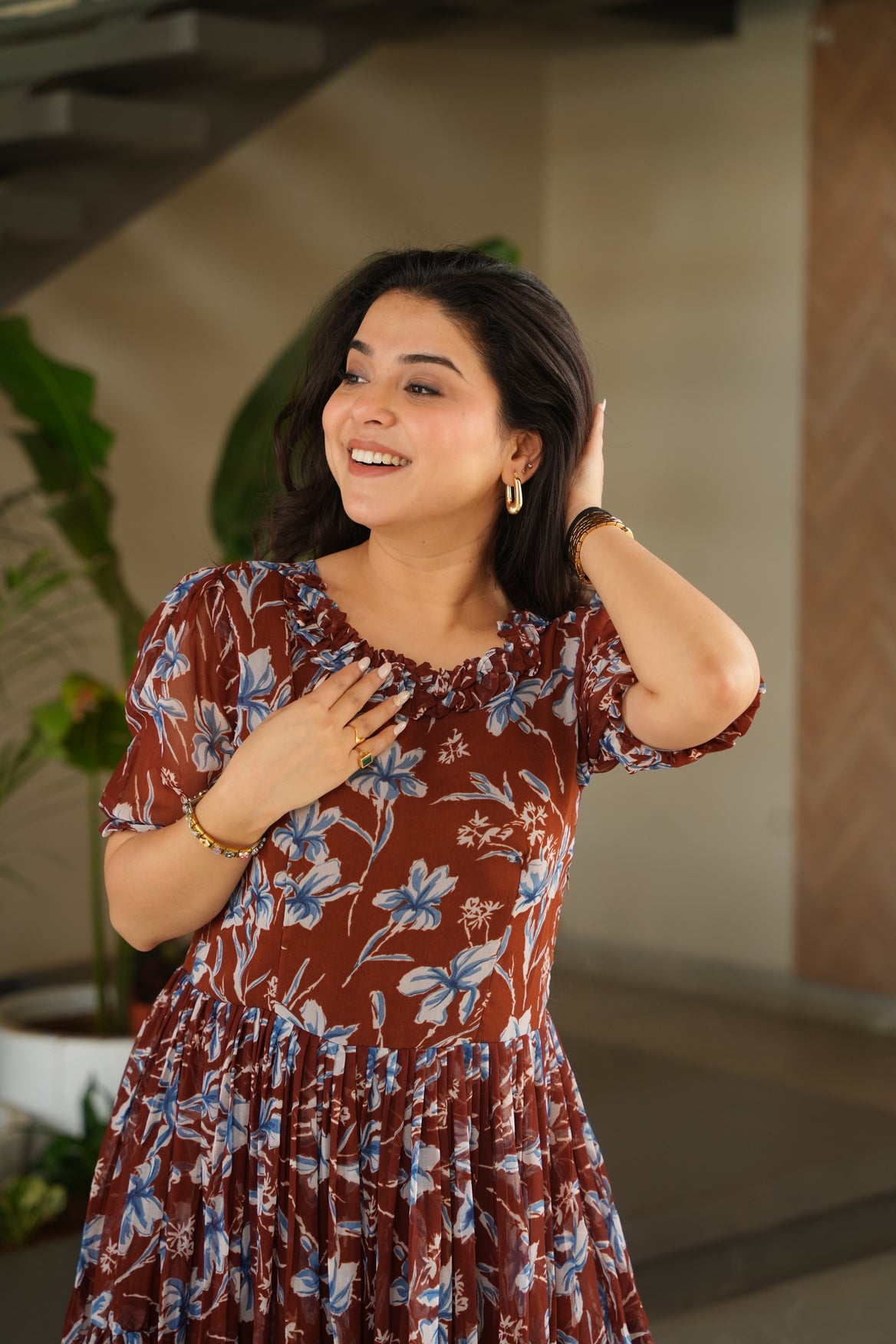 Maroon Georgette Print Cocktail Dresses