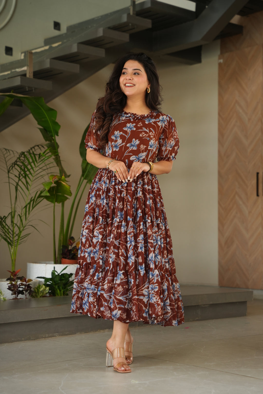 Maroon Georgette Print Cocktail Dresses