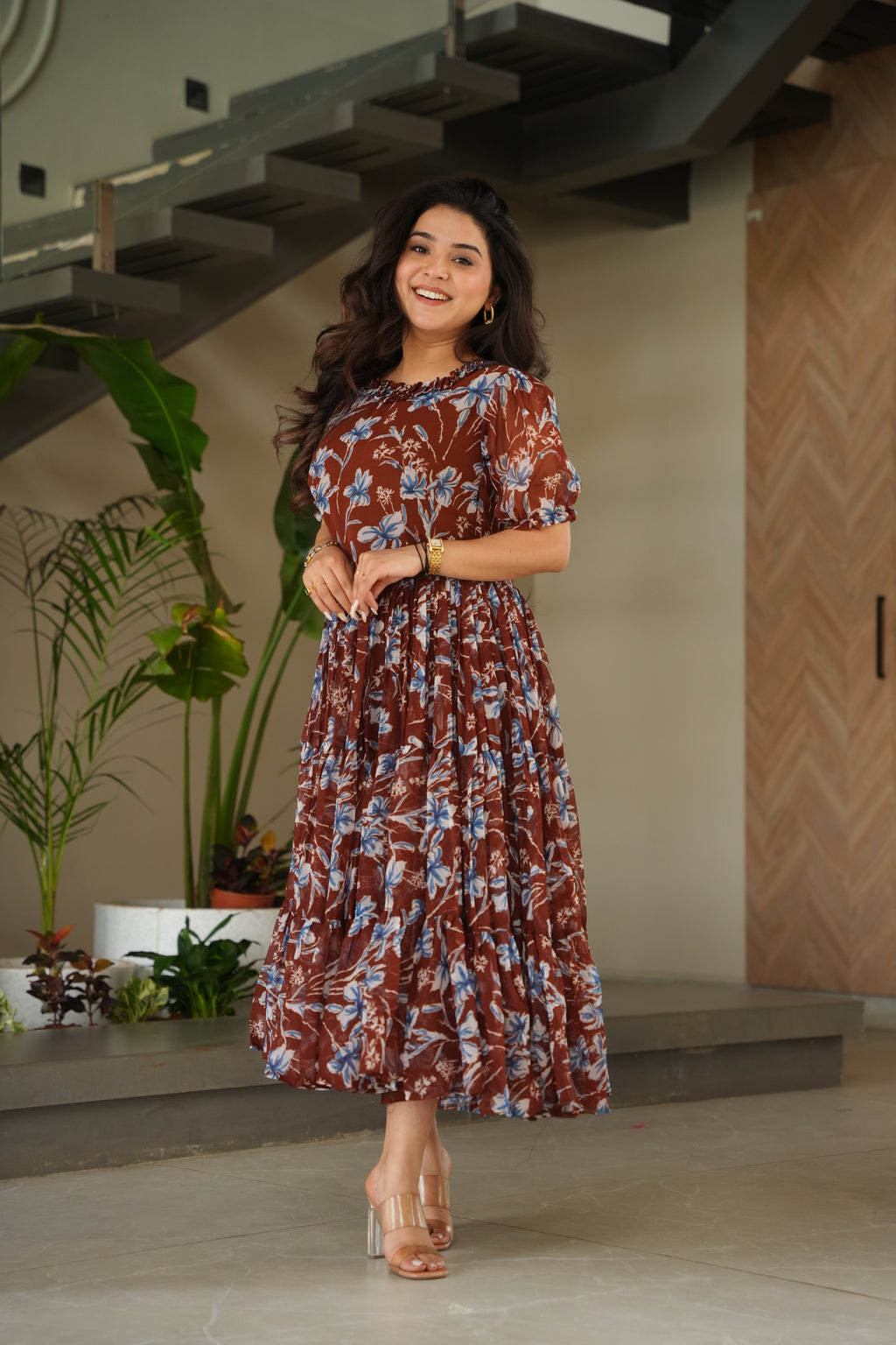 Maroon Georgette Print Cocktail Dresses