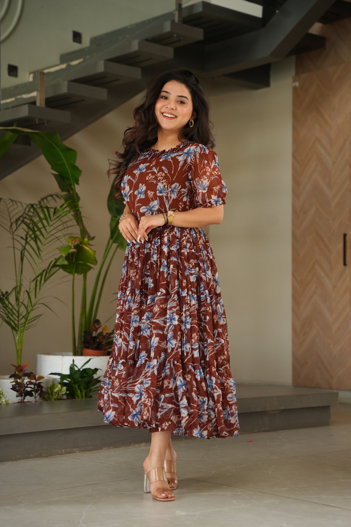 Maroon Georgette Print Cocktail Dresses