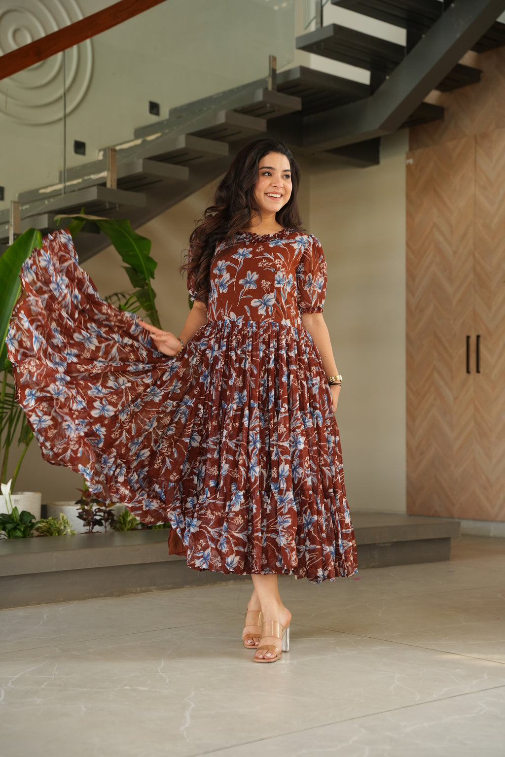 Maroon Georgette Print Cocktail Dresses
