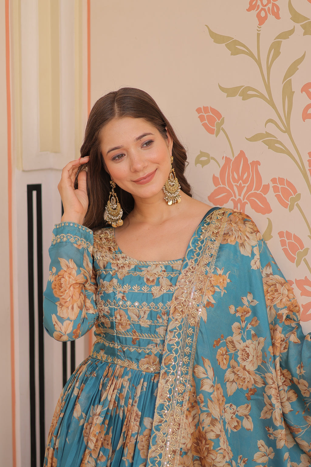 Rama Silk Printed And Embroidered Gown