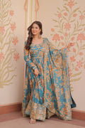 Rama Silk Printed And Embroidered Gown