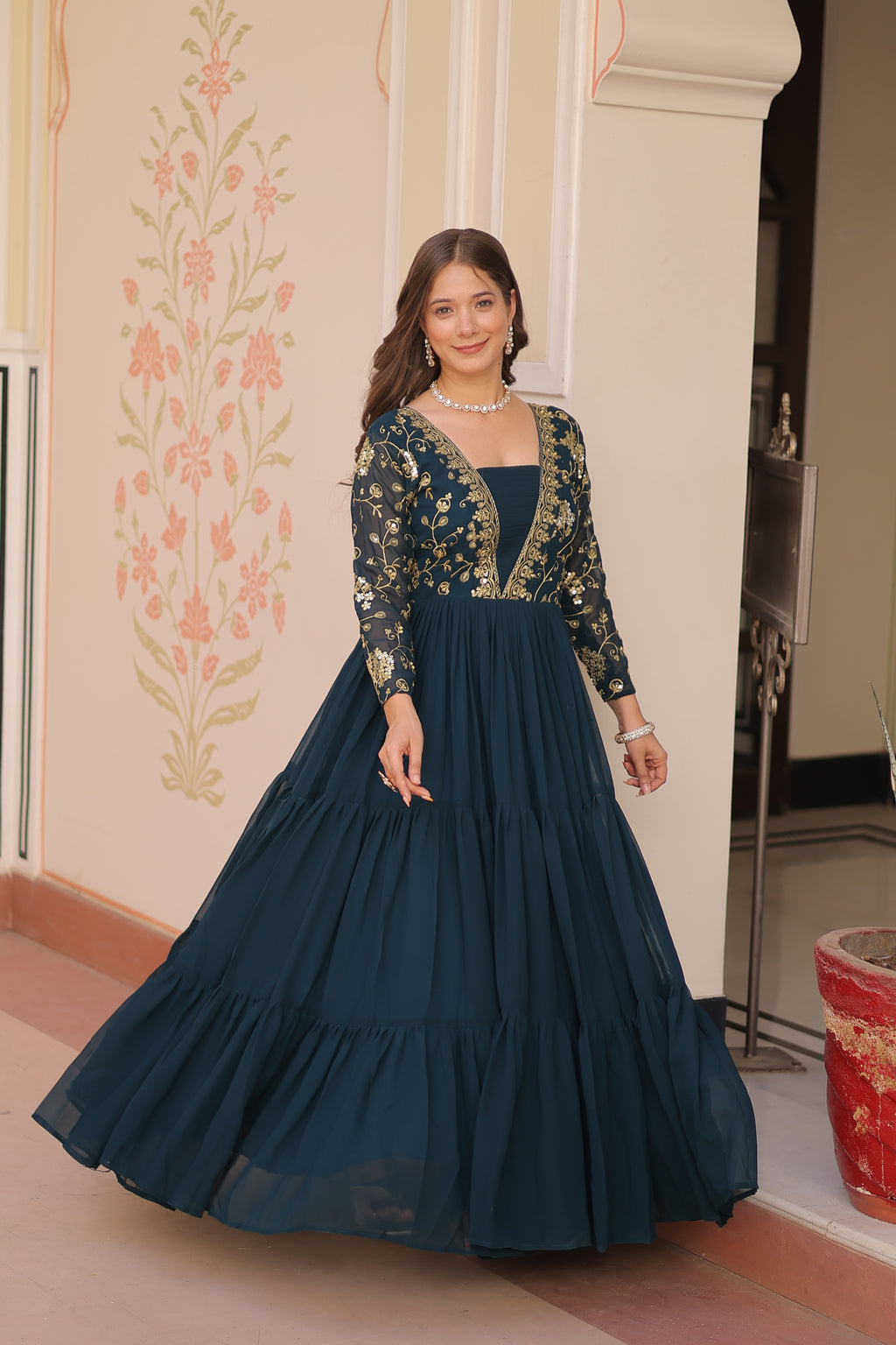 Rama Embroidered Ethnic One Piece Dress