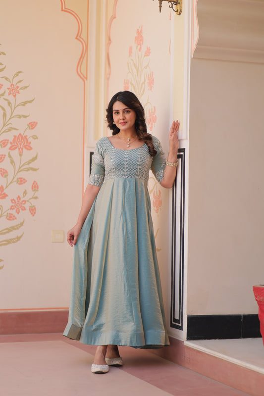 Festive Silk Ethnic Maxi Dress