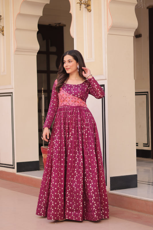 Wine Color Ethnic Maxi Dress