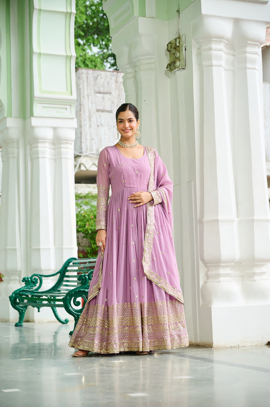 Pink Georgette Embroidery Anarkali Gown With Dupatta