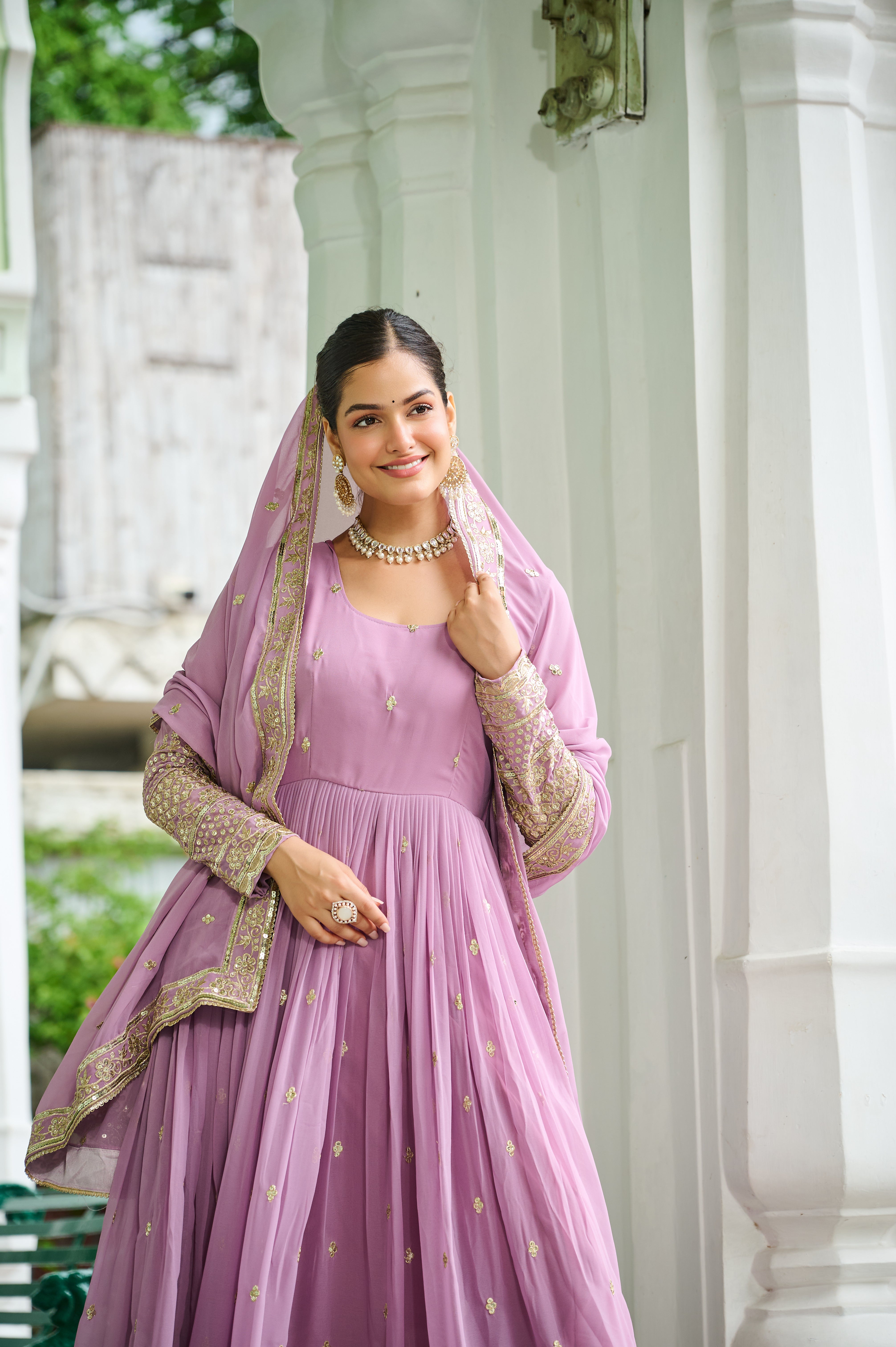Pink Embroidered Gown With Dupatta