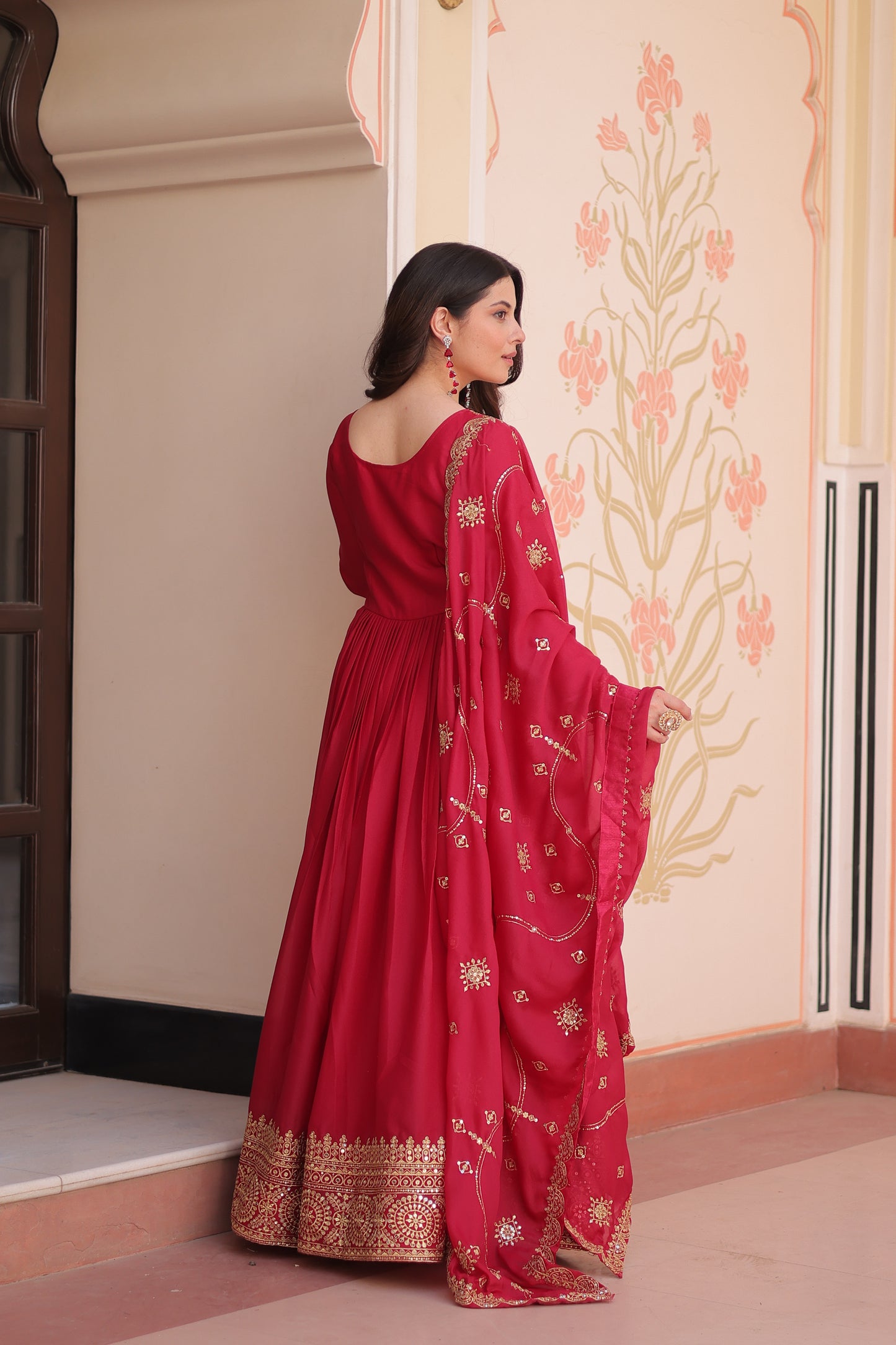 Pink Georgette Embroidery Long Anarkali Gown With Dupatta
