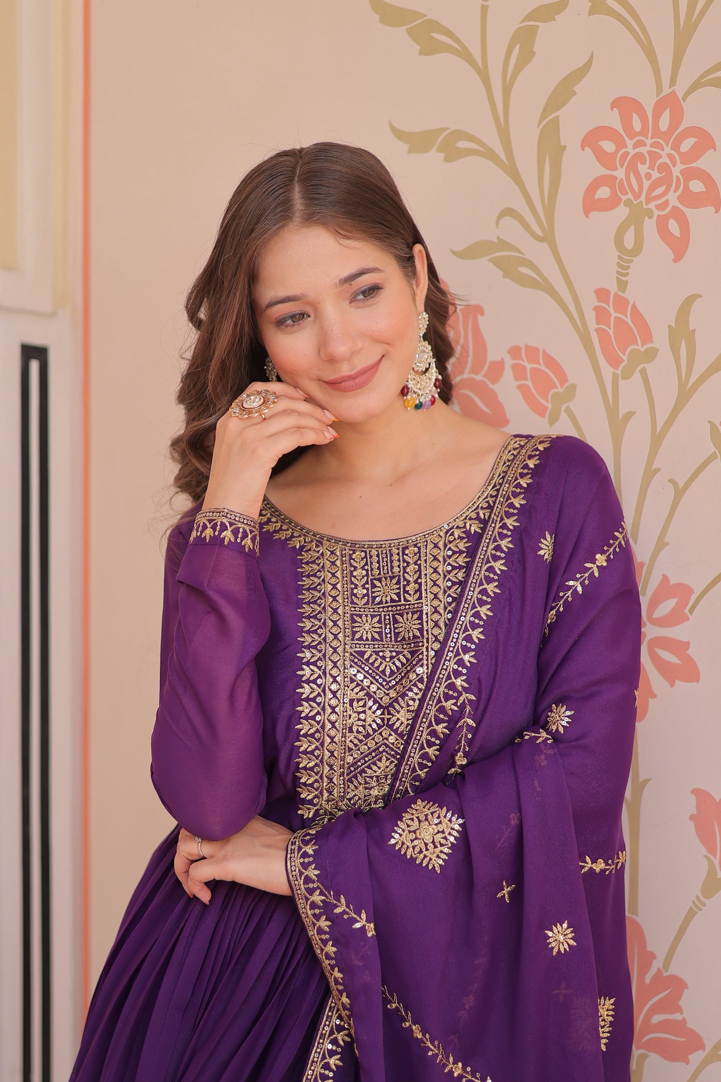 Purple Georgette Embroidery Long Anarkali Gown With Dupatta